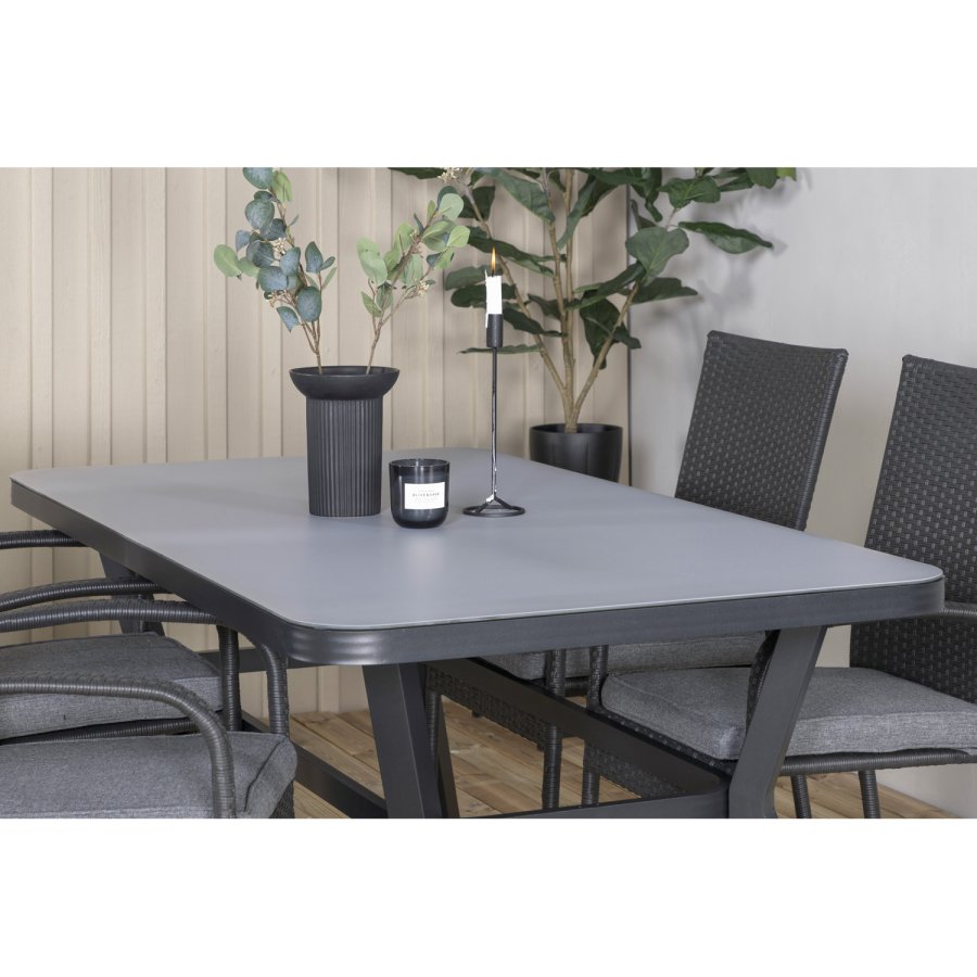 VENTURE DESIGN Virya havebord - gr glas og sort aluminium (160x90)
