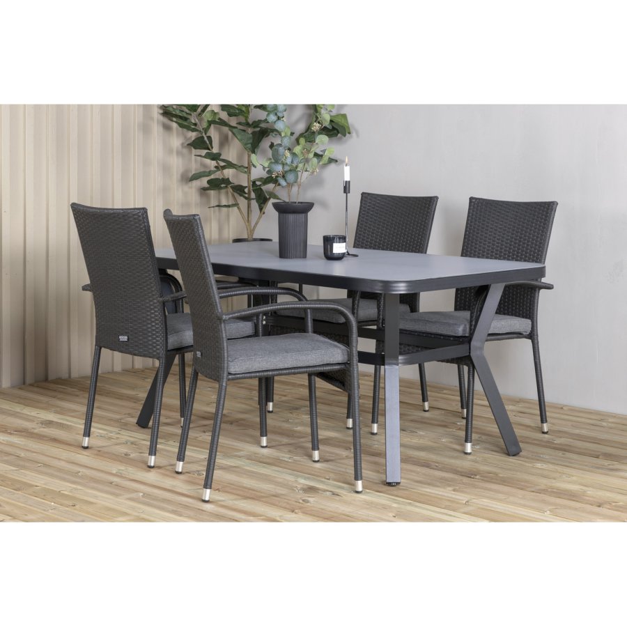 VENTURE DESIGN Virya havebord - gr glas og sort aluminium (160x90)