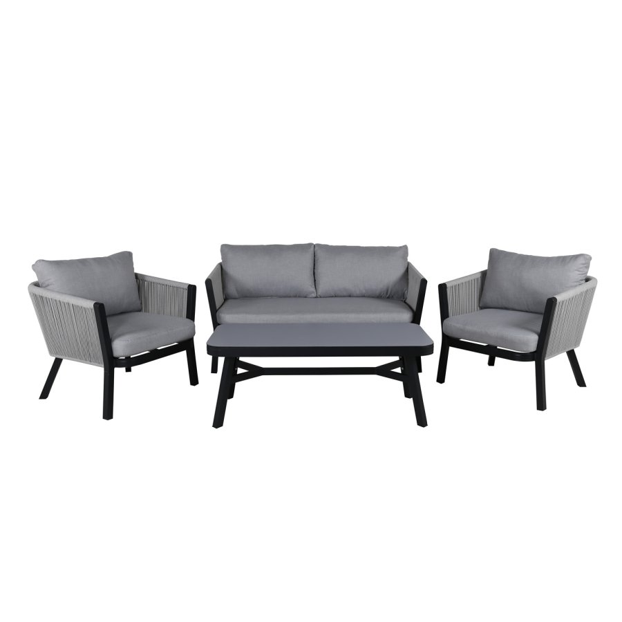 VENTURE DESIGN Virya loungest (3+2+1) - gr hynder, glas, gr reb og sort aluminium
