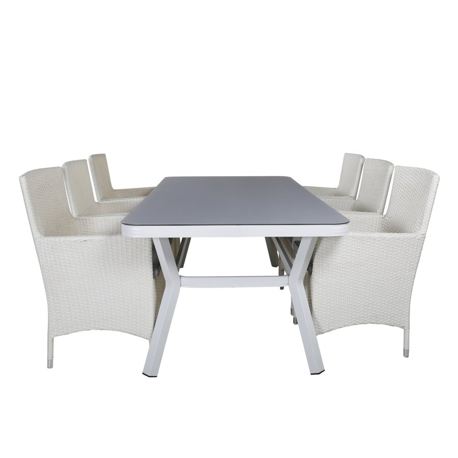 VENTURE DESIGN Malin havestol, m. armln og gr hynde - hvid polyrattan