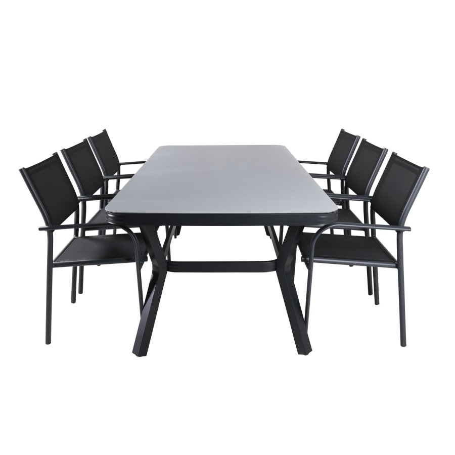 VENTURE DESIGN Virya havebord - gr glas og sort aluminium (200x100)