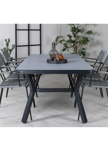 VENTURE DESIGN Virya havebord - gr glas og sort aluminium (200x100)