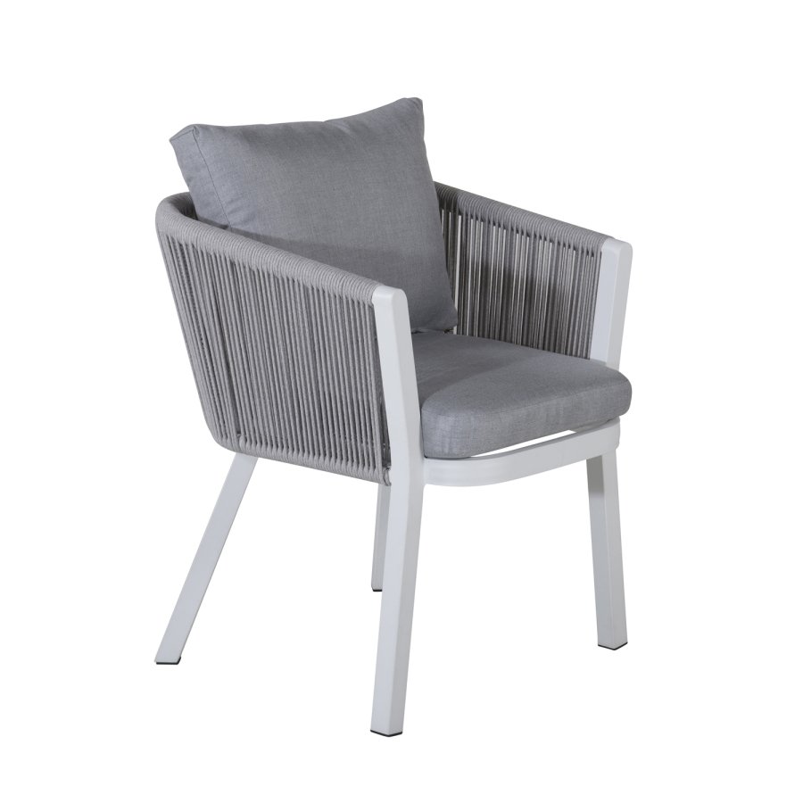 VENTURE DESIGN Virya havestol, m. armln og hynder - gr stof, gr reb, hvid aluminium