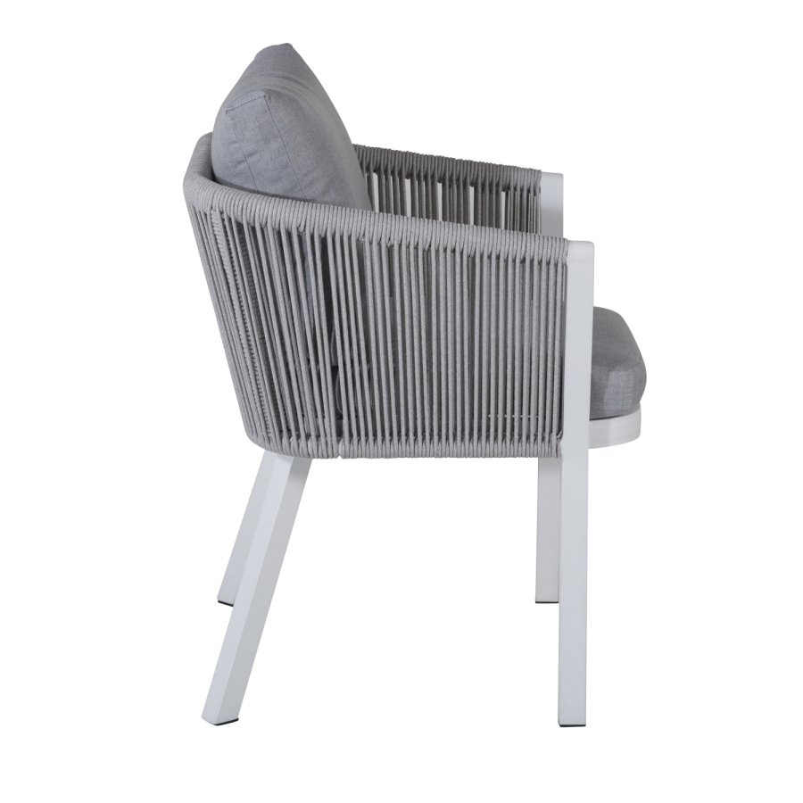 VENTURE DESIGN Virya havestol, m. armln og hynder - gr stof, gr reb, hvid aluminium