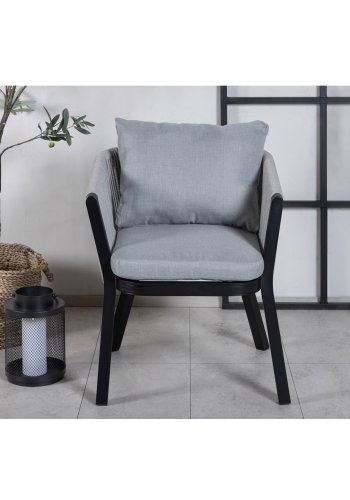 VENTURE DESIGN Virya havestol, m. armln og hynder - gr stof, gr reb, sort aluminium