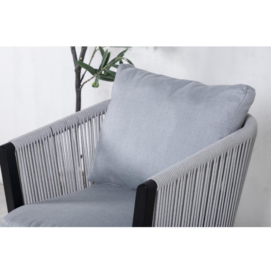 VENTURE DESIGN Virya havestol, m. armln og hynder - gr stof, gr reb, sort aluminium