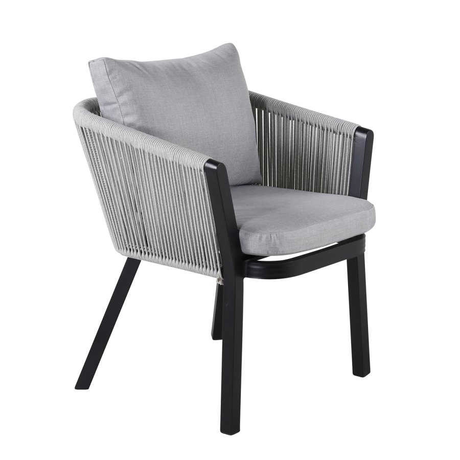 VENTURE DESIGN Virya havestol, m. armln og hynder - gr stof, gr reb, sort aluminium