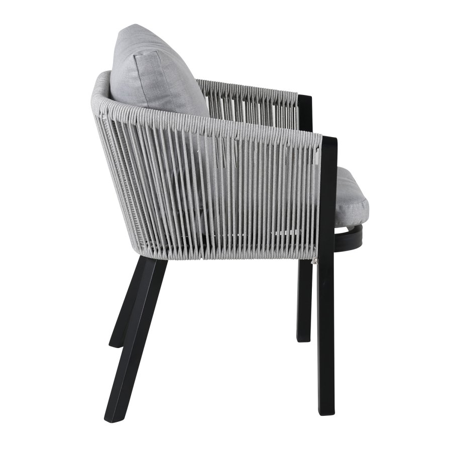 VENTURE DESIGN Virya havestol, m. armln og hynder - gr stof, gr reb, sort aluminium