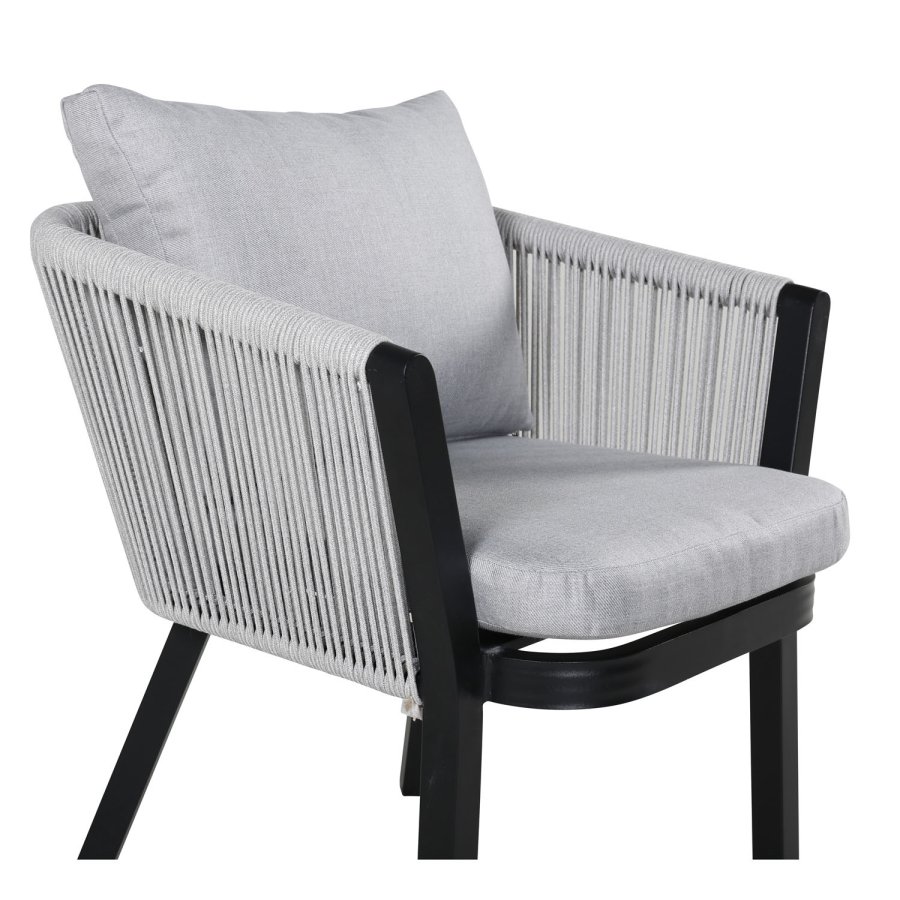 VENTURE DESIGN Virya havestol, m. armln og hynder - gr stof, gr reb, sort aluminium