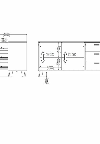 TVILUM Ikast Sknk 2 lger + 3 skuffer, Jackson Hickory/Hvid, 147,2 x 39,1 x 73 cm