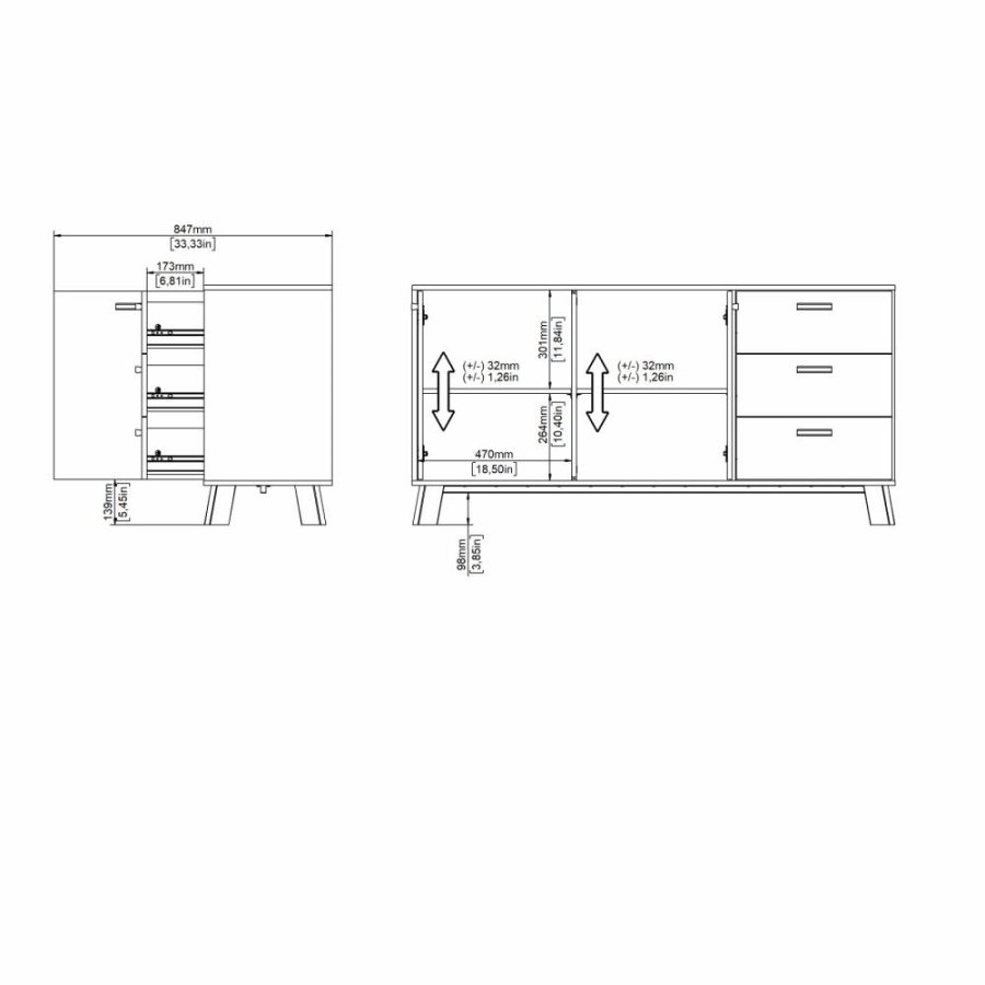 TVILUM Ikast Sknk 2 lger + 3 skuffer, Jackson Hickory/Hvid, 147,2 x 39,1 x 73 cm
