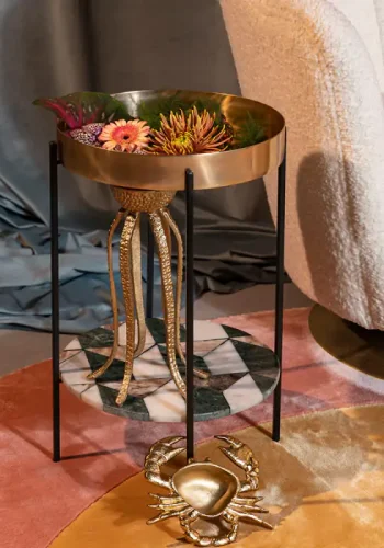 BOLD MONKEY Another Marble sidebord, m. 1 hylde, rund - bronze aluminium, marmor og sort jern (37)