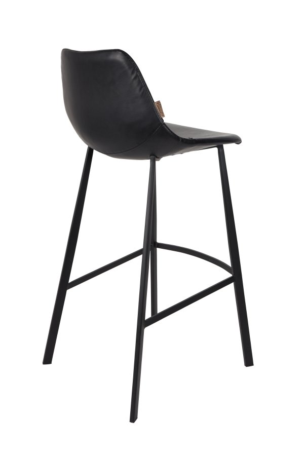 DUTCHBONE Franky barstol, m. rygln og fodsttte - sort PU og sort stl (80cm)