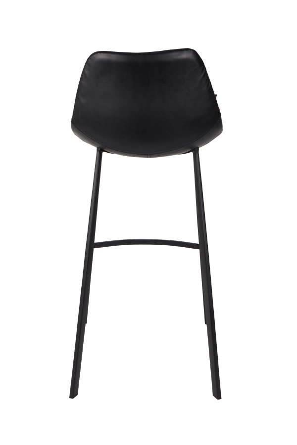 DUTCHBONE Franky barstol, m. rygln og fodsttte - sort PU og sort stl (80cm)