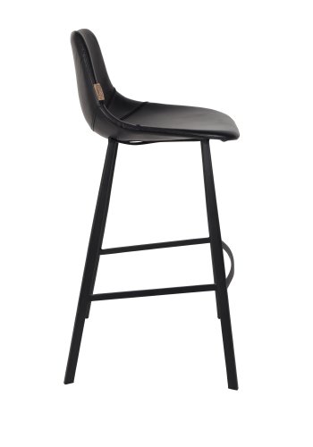 DUTCHBONE Franky barstol, m. rygln og fodsttte - sort PU og sort stl (80cm)