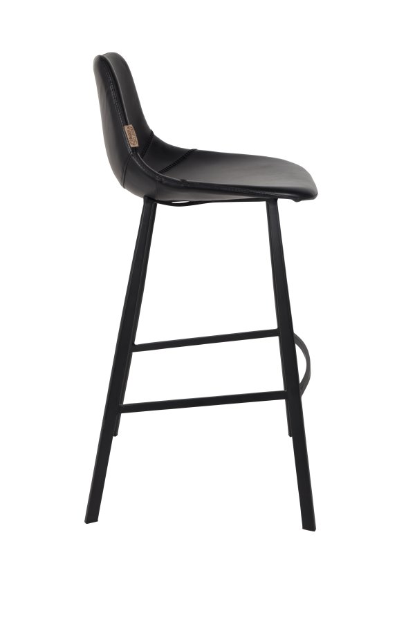 DUTCHBONE Franky barstol, m. rygln og fodsttte - sort PU og sort stl (80cm)