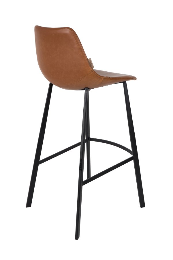 DUTCHBONE Franky barstol, m. rygln og fodsttte - brun PU og sort stl (80cm)