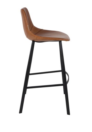 DUTCHBONE Franky barstol, m. rygln og fodsttte - brun PU og sort stl (80cm)