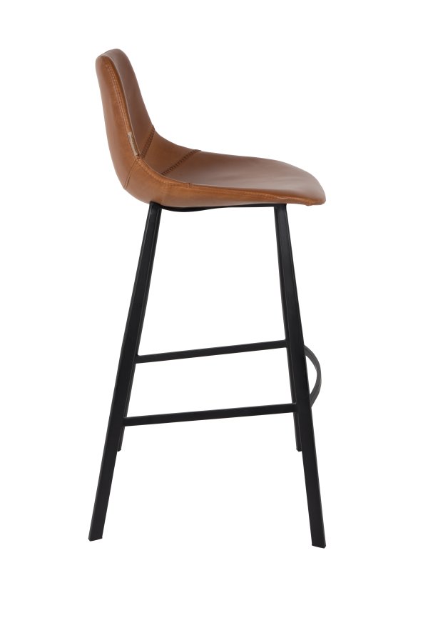 DUTCHBONE Franky barstol, m. rygln og fodsttte - brun PU og sort stl (80cm)