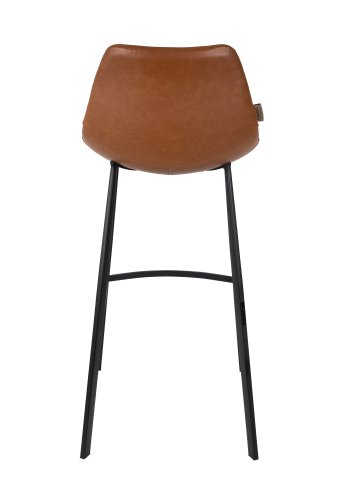DUTCHBONE Franky barstol, m. rygln og fodsttte - brun PU og sort stl (80cm)