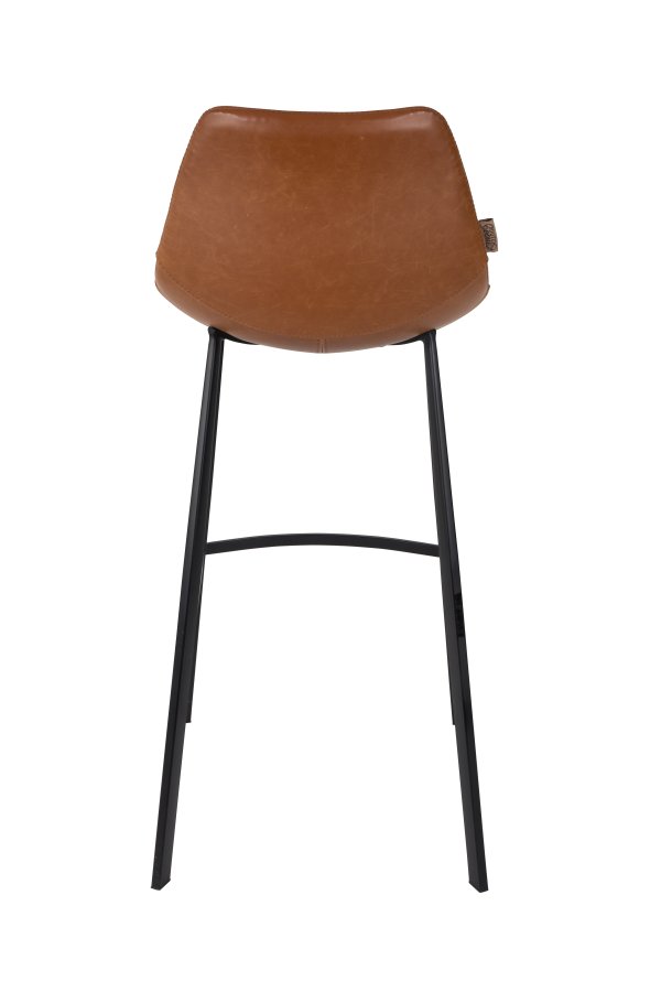 DUTCHBONE Franky barstol, m. rygln og fodsttte - brun PU og sort stl (80cm)