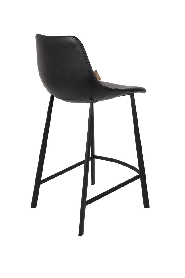 DUTCHBONE Franky barstol, m. rygln og fodsttte - sort PU og sort stl (65cm)