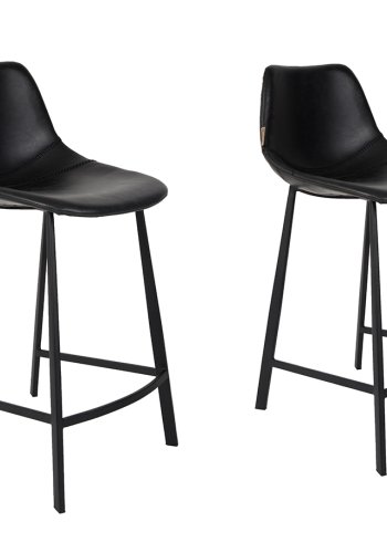 DUTCHBONE Franky barstol, m. rygln og fodsttte - sort PU og sort stl (65cm)