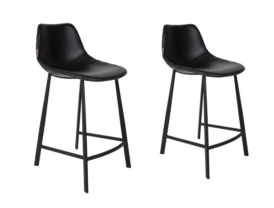 DUTCHBONE Franky barstol, m. rygln og fodsttte - sort PU og sort stl (65cm)