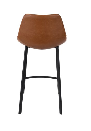 DUTCHBONE Franky barstol, m. rygln og fodsttte - brun PU og sort stl (65cm)
