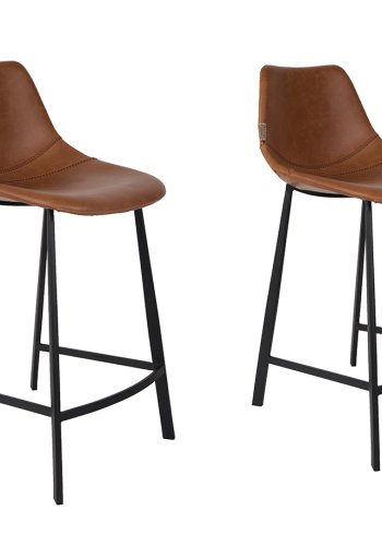 DUTCHBONE Franky barstol, m. rygln og fodsttte - brun PU og sort stl (65cm)