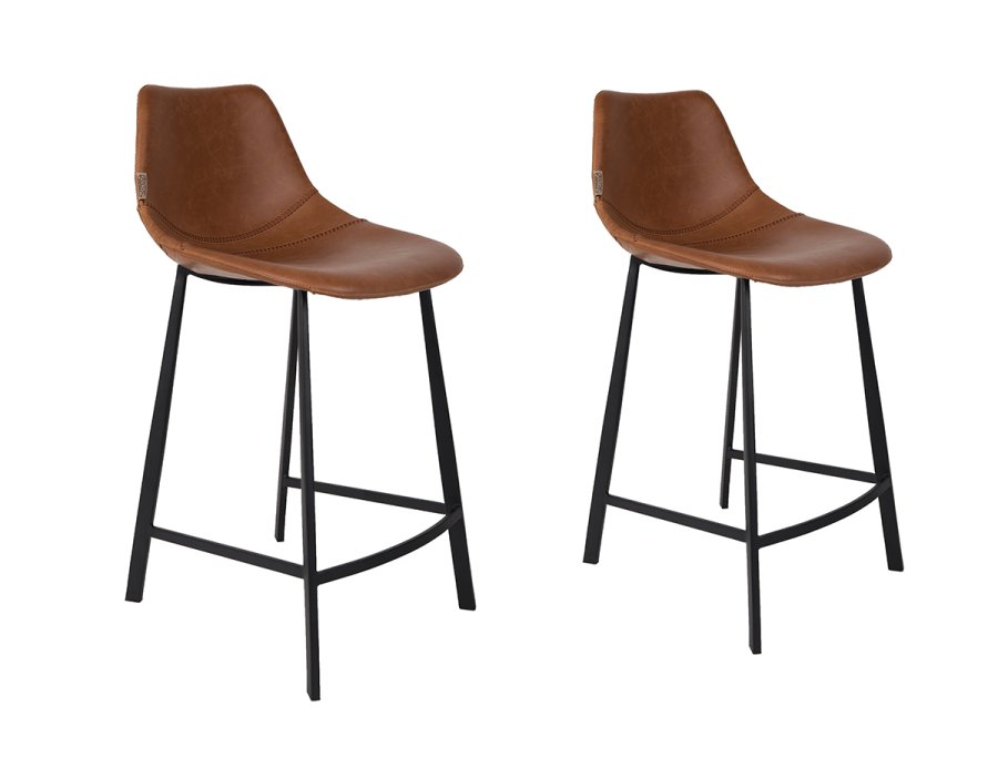 DUTCHBONE Franky barstol, m. rygln og fodsttte - brun PU og sort stl (65cm)