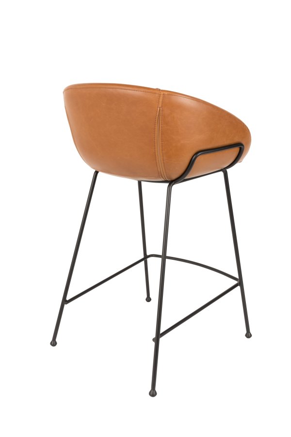 ZUIVER Feston barstol, m. rygln, armln og fodsttte - brun PU og sort stl (65cm)