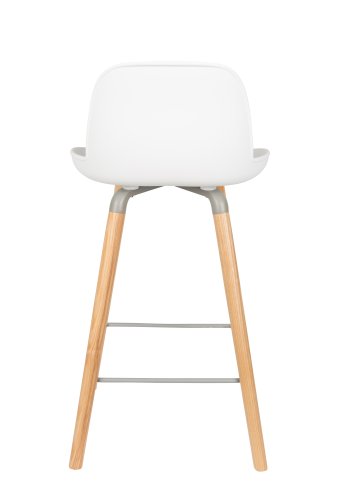 ZUIVER Albert Kuip barstol, m. rygln og fodsttte - hvid polypropylen/natur asketr (65cm)