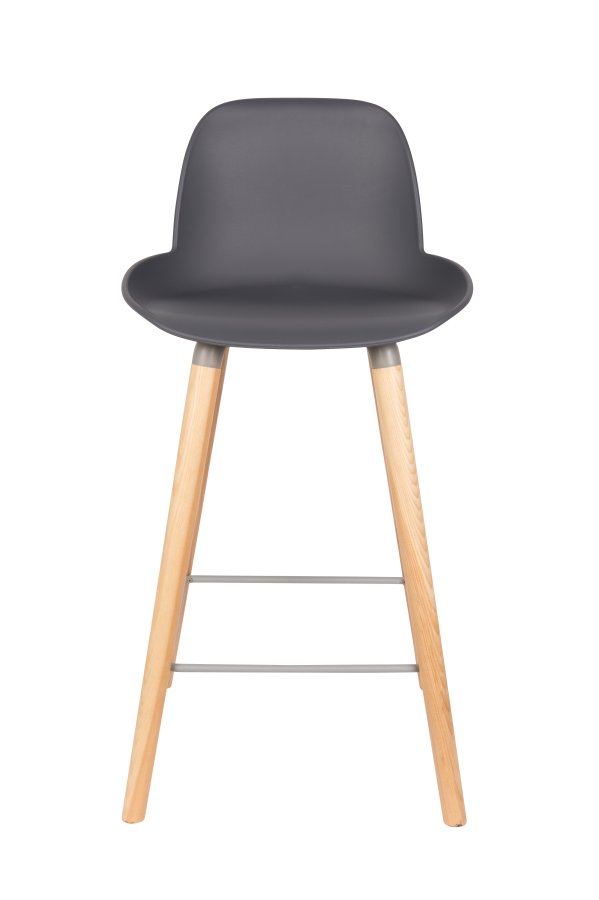 ZUIVER Albert Kuip barstol, m. rygln og fodsttte - mrkegr polypropylen/natur ask (65cm)