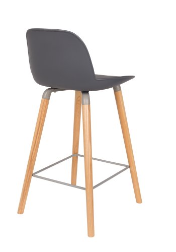 ZUIVER Albert Kuip barstol, m. rygln og fodsttte - mrkegr polypropylen/natur ask (65cm)