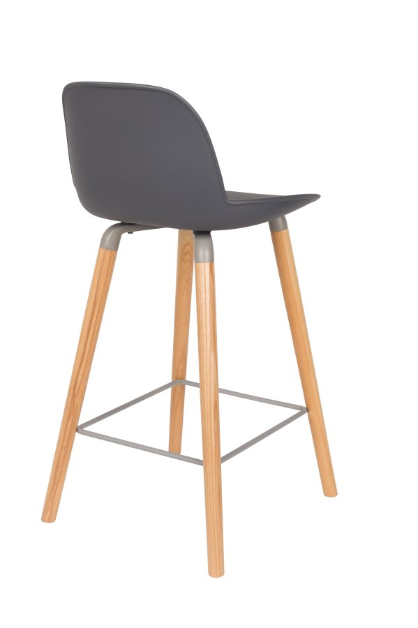 ZUIVER Albert Kuip barstol, m. rygln og fodsttte - mrkegr polypropylen/natur ask (65cm)