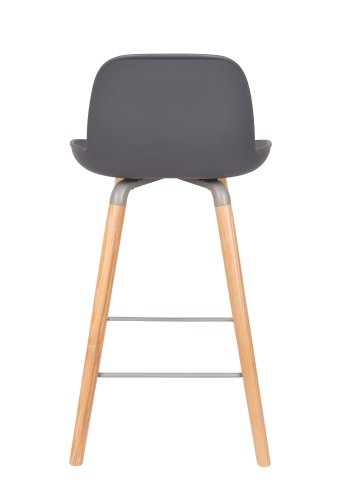 ZUIVER Albert Kuip barstol, m. rygln og fodsttte - mrkegr polypropylen/natur ask (65cm)
