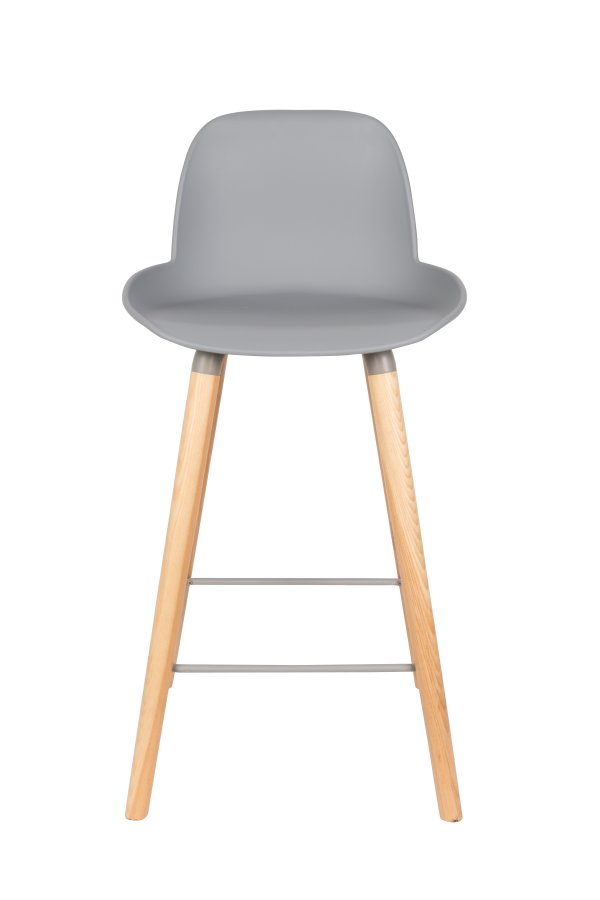 ZUIVER Albert Kuip barstol, m. rygln og fodsttte - lysegr polypropylen/natur ask (65cm)