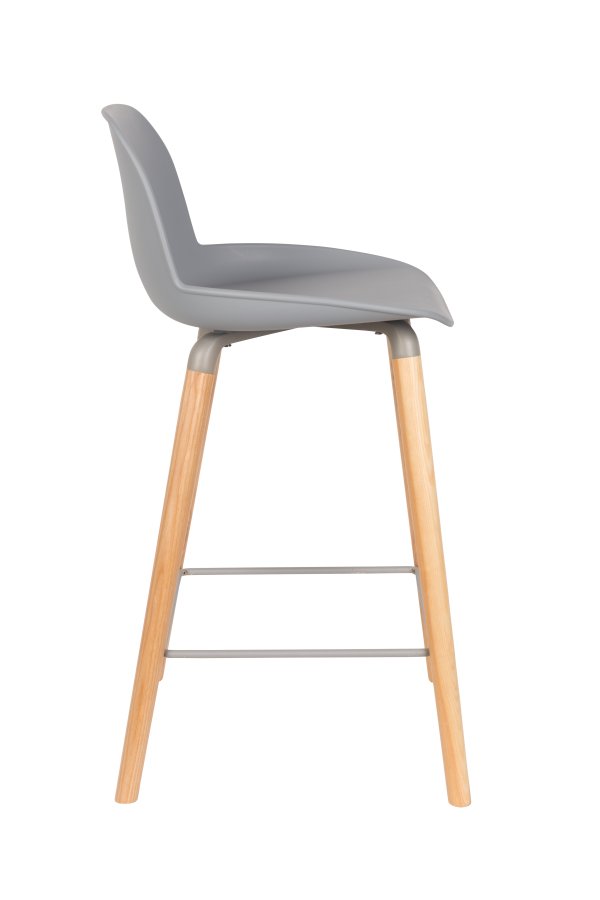 ZUIVER Albert Kuip barstol, m. rygln og fodsttte - lysegr polypropylen/natur ask (65cm)