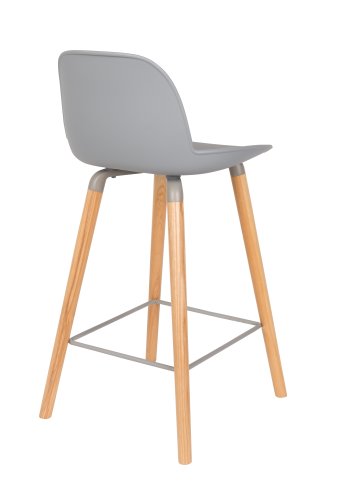 ZUIVER Albert Kuip barstol, m. rygln og fodsttte - lysegr polypropylen/natur ask (65cm)