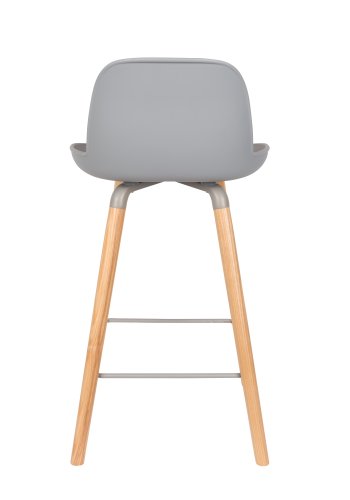 ZUIVER Albert Kuip barstol, m. rygln og fodsttte - lysegr polypropylen/natur ask (65cm)