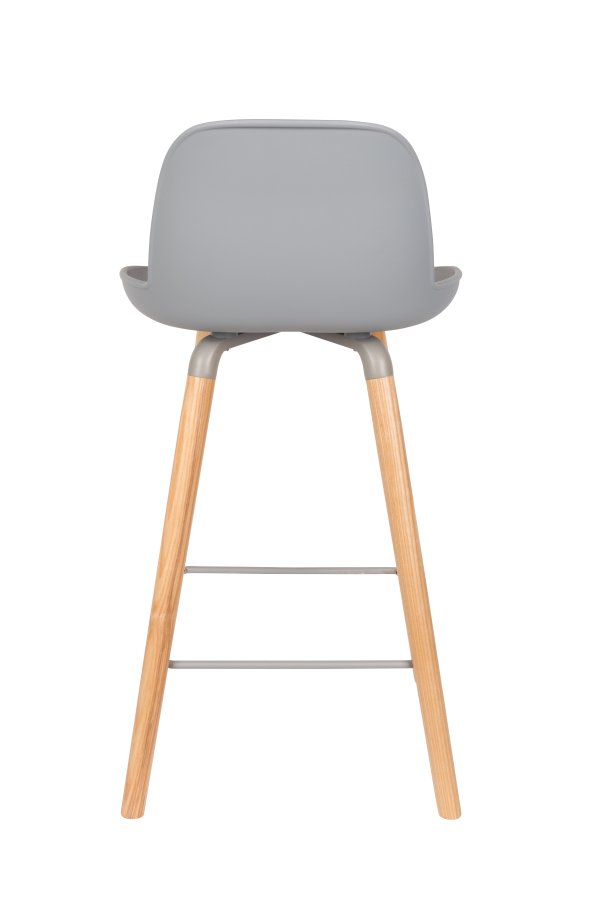 ZUIVER Albert Kuip barstol, m. rygln og fodsttte - lysegr polypropylen/natur ask (65cm)