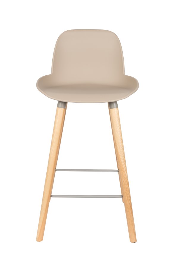 ZUIVER Albert Kuip barstol, m. rygln og fodsttte - taupe polypropylen/natur asketr (65cm)