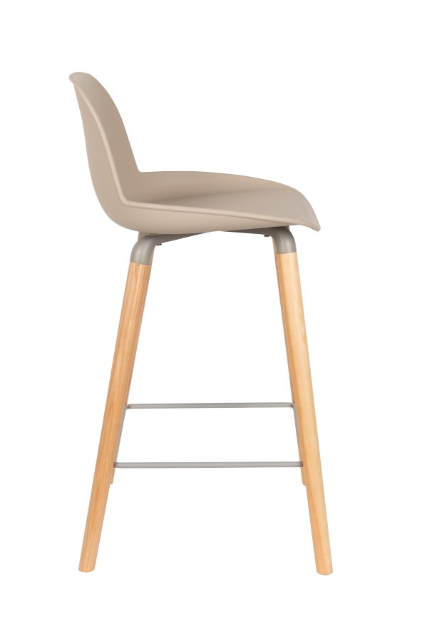 ZUIVER Albert Kuip barstol, m. rygln og fodsttte - taupe polypropylen/natur asketr (65cm)