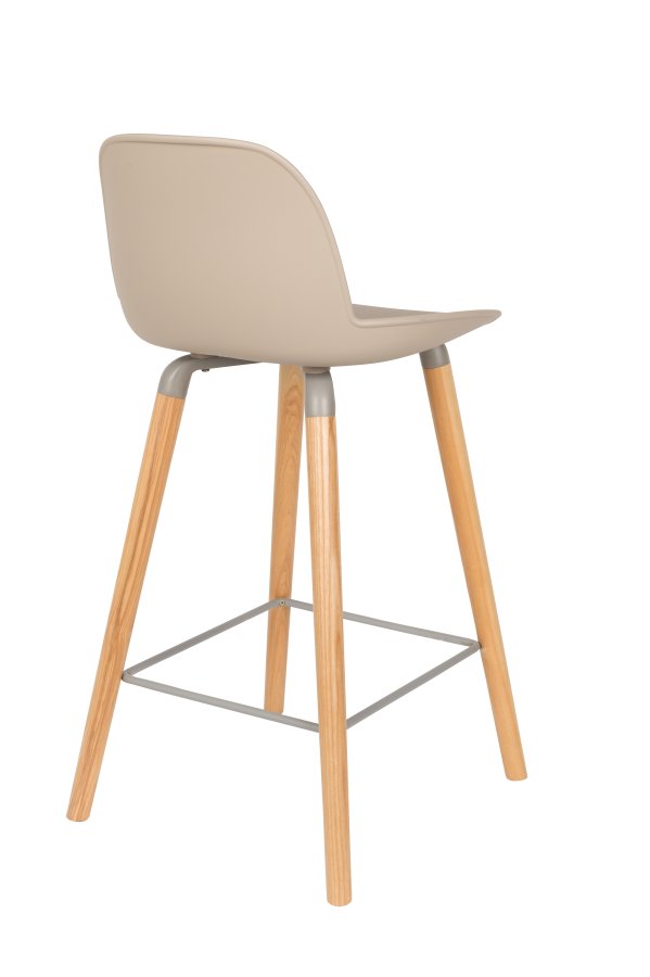 ZUIVER Albert Kuip barstol, m. rygln og fodsttte - taupe polypropylen/natur asketr (65cm)