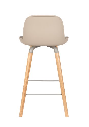 ZUIVER Albert Kuip barstol, m. rygln og fodsttte - taupe polypropylen/natur asketr (65cm)