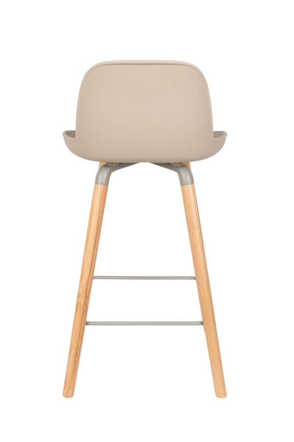 ZUIVER Albert Kuip barstol, m. rygln og fodsttte - taupe polypropylen/natur asketr (65cm)