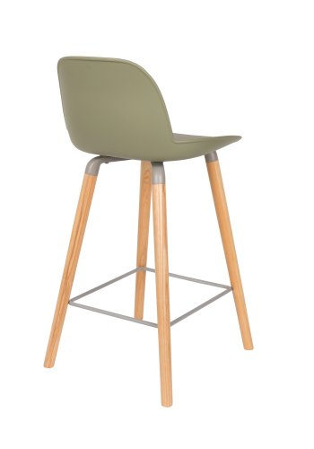 ZUIVER Albert Kuip barstol, m. rygln og fodsttte - grn polypropylen/natur asketr (65cm)