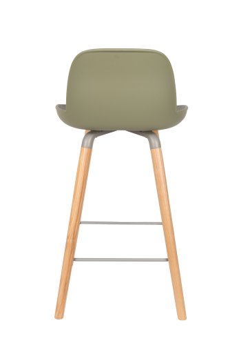 ZUIVER Albert Kuip barstol, m. rygln og fodsttte - grn polypropylen/natur asketr (65cm)