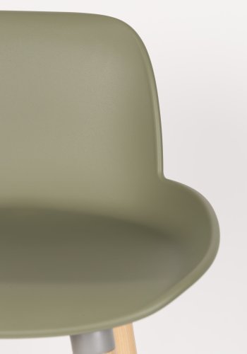 ZUIVER Albert Kuip barstol, m. rygln og fodsttte - grn polypropylen/natur asketr (65cm)